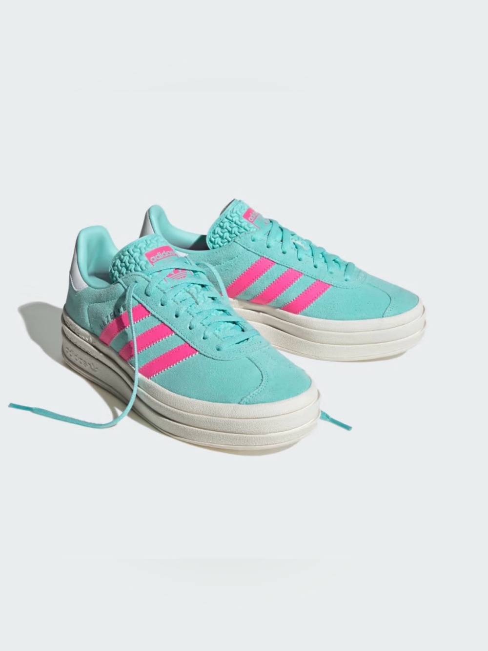 Adidas Gazelle Bold Platform Sneakers Flash Aqua Lucid Pink White Size 6.5